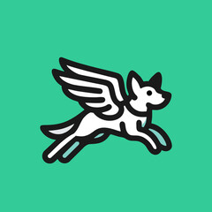 simple dog line logo cartoon illustration. winged dog mascot logo, playful design. cute puppy with wing. Perfect for pet clinics, animal brands, or adventurous brand