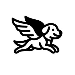 simple dog line logo cartoon illustration. winged dog mascot logo, playful design. cute puppy with wing. Perfect for pet clinics, animal brands, or adventurous brand
