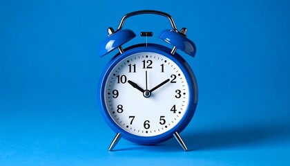 Blue alarm clock on blue background