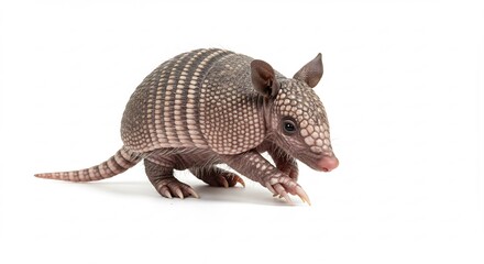 Cute armadillo playfully poses against bright white background. AI Generated