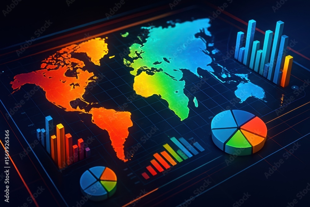 Poster global data: a vibrant display of world map and charts illustrating global data analysis, ideal for 