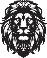 Majestic Lion Head with Flowing Mane in Stark Black and White