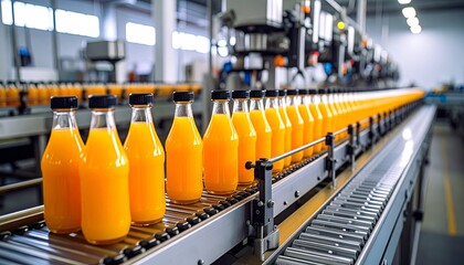Juicy bottles on a production line
