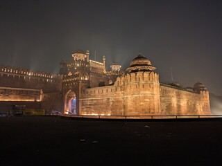 Image of the outer walls of the Red Fort, popularly called as Lal Quila, in the Old City of Delhi, built by Shah Jahan, a Mughal Emperor in the 1650s, as a classic example of Indo-Islamic architecture