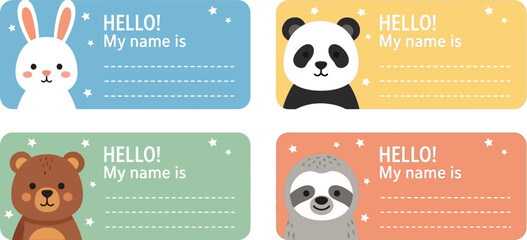 Cute animal name tag label template for kids school supplies printable name tags for kids classroom labels