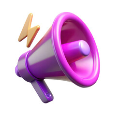 3d megaphone with lightning bolt isolated on transparent background