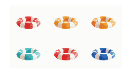 Colorful Striped Lifebuoys Illustration for Summer Safety and Aquatic Recreation, Isolated on White