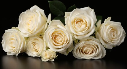 Elegant Bouquet of Cream Roses on Black Background