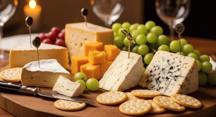 Gourmet Cheese and Cracker Platter with Grapes for Wine Pairing