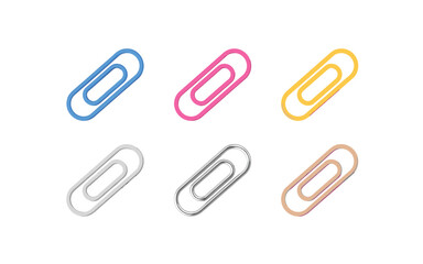 Paper Clips Set: Colored and Metallic Clip Collection on White Background