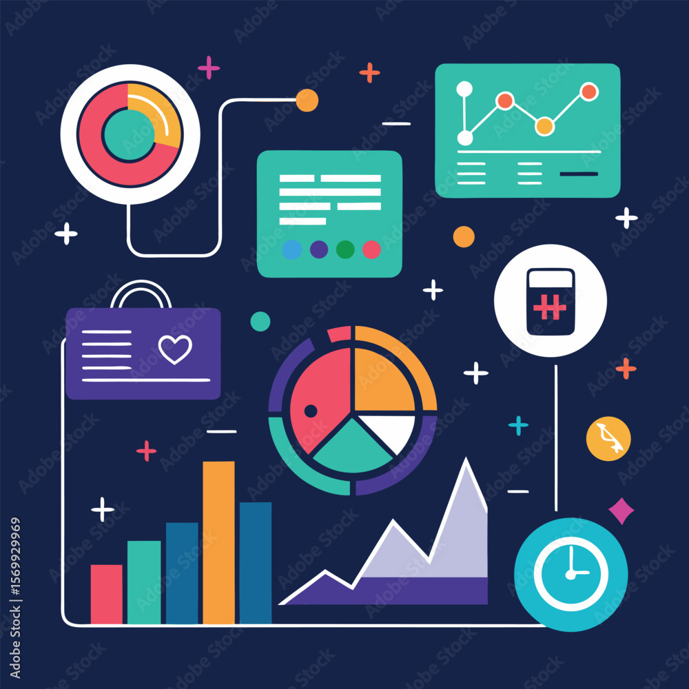 Aufkleber modern infographic design illustrating data analytics and business concepts with charts and graphs f