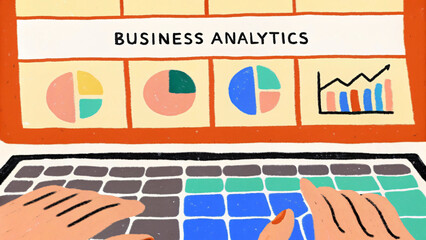 Business Analytics Interface Illustration on Laptop for Data Visualization and Reporting and Strategic Decision Making
