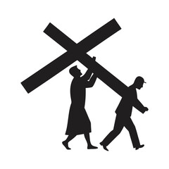 men carry the cross drawing vector art