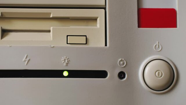Retro pc computer gaming, Desktop vintage with loading code console, programmer making scripts, green basic screen, Old computer studio close-up, retro wave display, late 90s PC.
