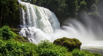 Lush Rainforest Waterfall Cascading into a Tranquil Pool