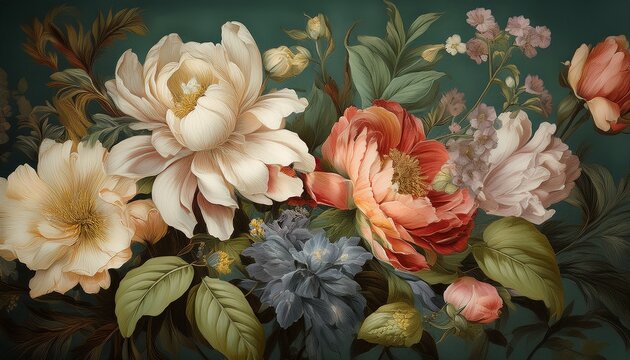 bouquet of flowers vintage painting style floral wallpaper ai