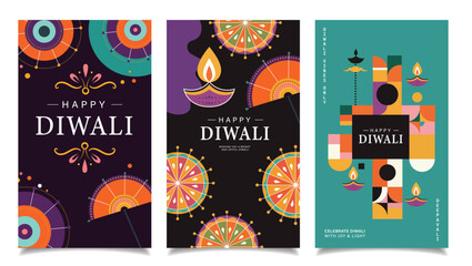 Happy Diwali Abstract Geometric Design Social Media Story Set