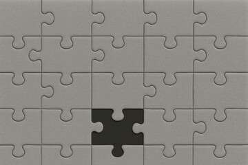 Ein fast fertiges graues Puzzle mit einem fehlenden Mittelstück, symbolisch für Lücken oder unvollständige Aufgaben. Generative KI