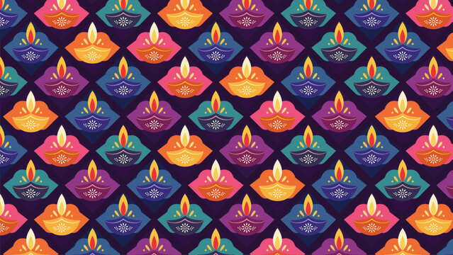 Colorful Diwali Diya Lamps Seamless Pattern Background - Powered by Adobe