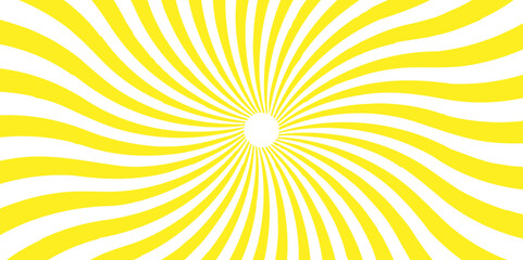 Retro pixelated backdrop for Anime or manga. Yellow color and white color Sunburst for the background. Spiral starburst and striped pattern abstract geometric retro sunrays line wavy texture.