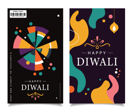 Modern Geometric Diwali Social Media Story Card Set