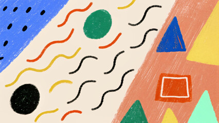 Playful Abstract Composition with Geometric Shapes and Textured Surfaces in a Modern Artistic Style Design