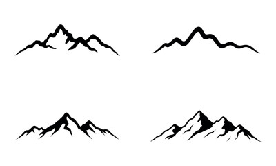Set of mountain silhouette illustrations in black and white for nature and adventure themes
