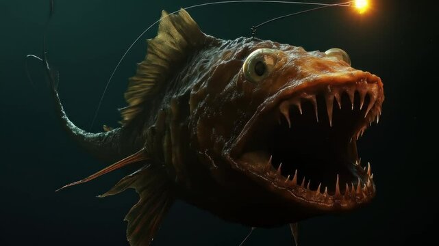 Monstrous anglerfish lure dark abyss