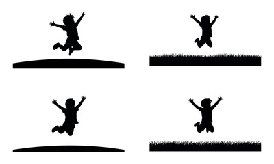 Set of jumping children silhouette icons in playful and joyful motion
