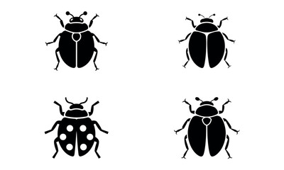 Set of beetle and ladybug insect silhouettes in black vector style
