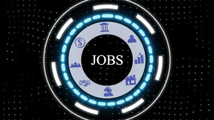 A Business Jobs concept .Blue wave digital data flow. Seamless loop technology network background concept . Futuristic digital technology animated background concept.