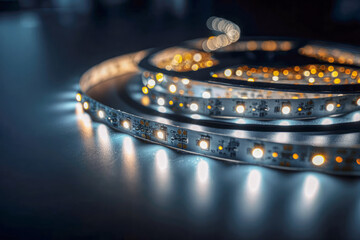 Led stripe light in coil on white background