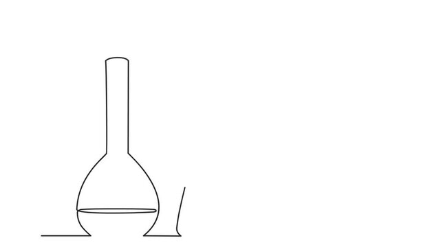 Animated self drawing of continuous line draw laboratory glassware. Full length one line animation. 4K	