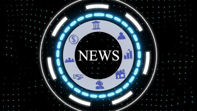 A News button on a clear projection ,Business, Technology and network concept. Animated Dynamic wave of color particles. Digital technology background random dot 4K. 