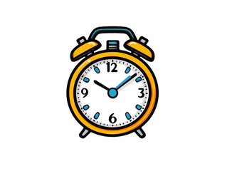 A yellow alarm clock with a blue face showing the time as 10:30