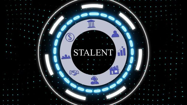A Talent button on a clear projection ,Business, Technology and network concept. Animated Dynamic wave of color particles. Digital technology background random dot 4K.
