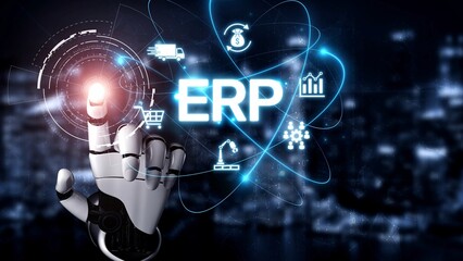 ERP platform visual showing centralized system for enterprise resource planning, improving...