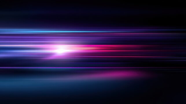 Abstract streaks of vibrant pink and blue light blur across a dark futuristic background