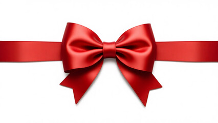 Fototapeta premium Red Ribbon Bow on White Background - Festive Decoration, Gift Wrapping, Christmas Ornament