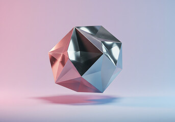 A shimmering, faceted geometric object floats against a gradient background.