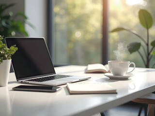 Fototapeta premium Modern Office Desk with Laptop and Smartphone