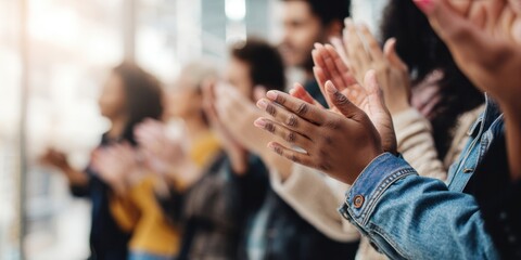 The hands of an enthusiastic audience applauding in a vibrant event setting.