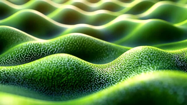 Abstract undulating green hills with detailed texture evoke a natural, organic feeling