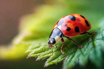 Fototapeta premium Seven-spot ladybird (coccinella septempunctata) on thistle, Belgium