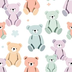 Fototapeta premium Teddy Bear Wonderland: a delightful collection of colorful teddy bears, creating a charming and playful seamless pattern. capturing joy and happiness.