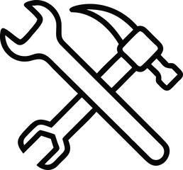 Wrench and hammer tools icon for repair construction and hardware store branding line art