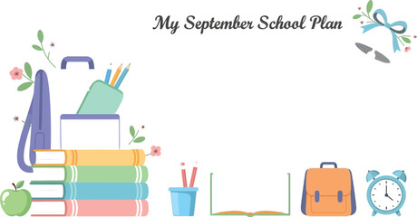 September school plan template back to school supplies organizer education timetable schedule design layout