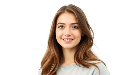 An image of a 20-30 year old European woman in profile, intended for use as an avatar on social media. Her hair is long, loose, slightly wavy, and chestnut-colored