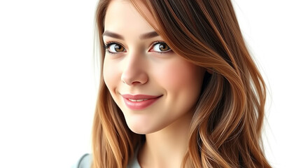 An image of a 20-30 year old European woman in profile, intended for use as an avatar on social media. Her hair is long, loose, slightly wavy, and chestnut-colored