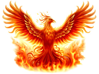 phoenix bird in flames isolated on white background PNG , AI GENERATED
